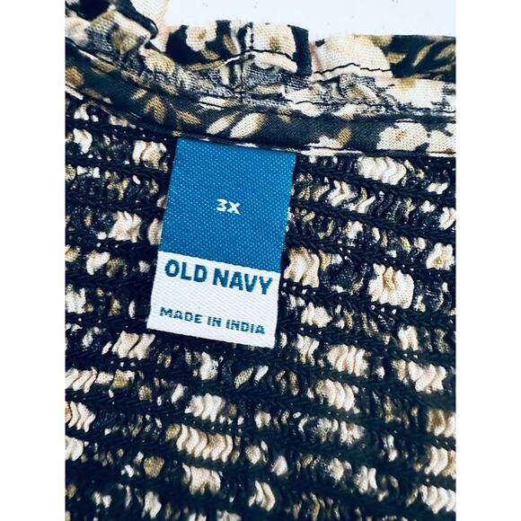 Old Navy Black Ditsy Floral Smocked Midi Dress 3X Long Sleeve Pockets Fall Boho - Picture 7 of 8